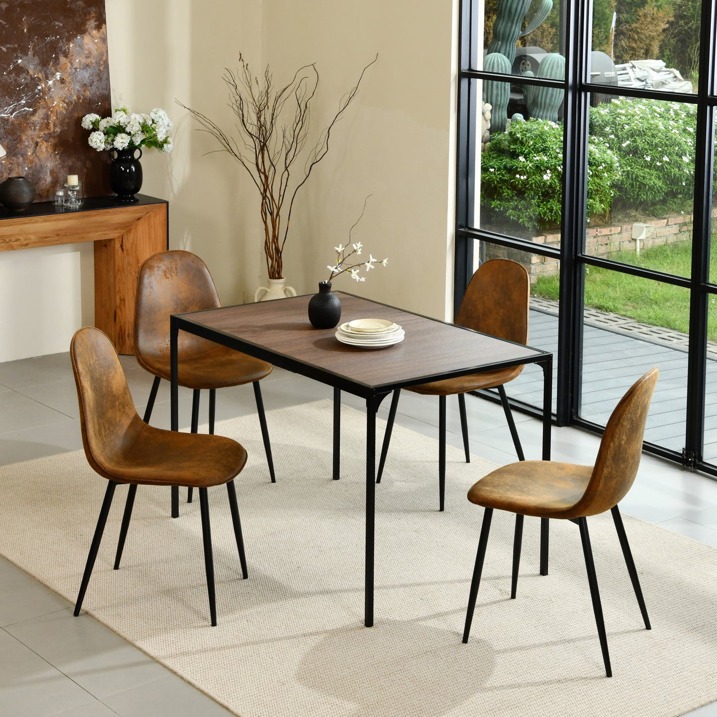 Homy Casa 5-Piece Dining Set with Wood Top Table