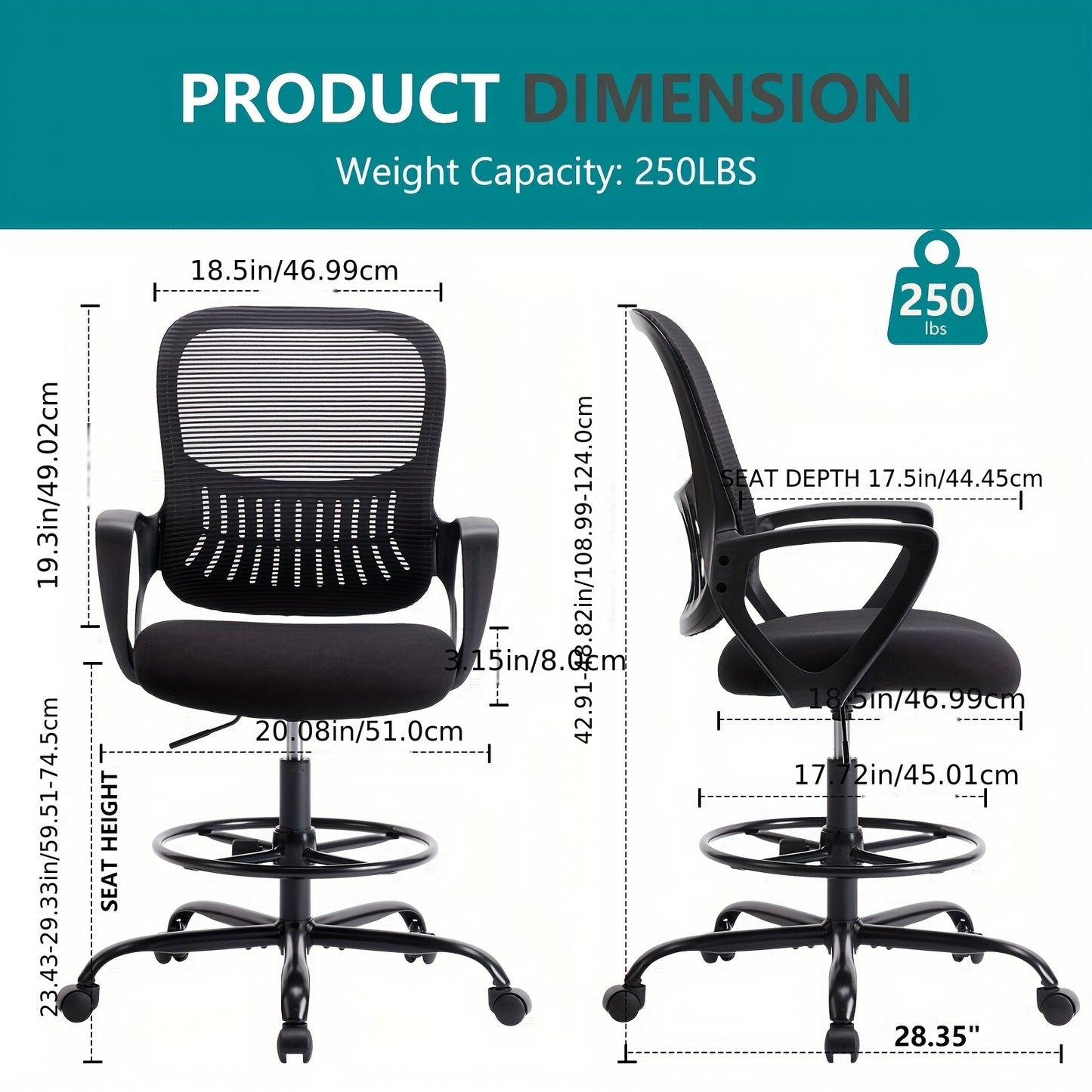 Ergonomic Drafter Chair with Counter Height Stool