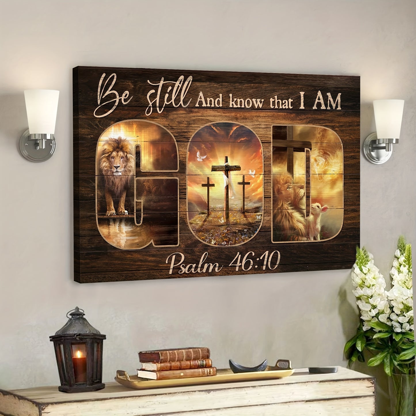 1pc, Keep Quiet and Know I Am: Wooden Framed Canvas Print, Christian Art, 40x60cm, Wall Decor for Bedroom, Home, Living Room