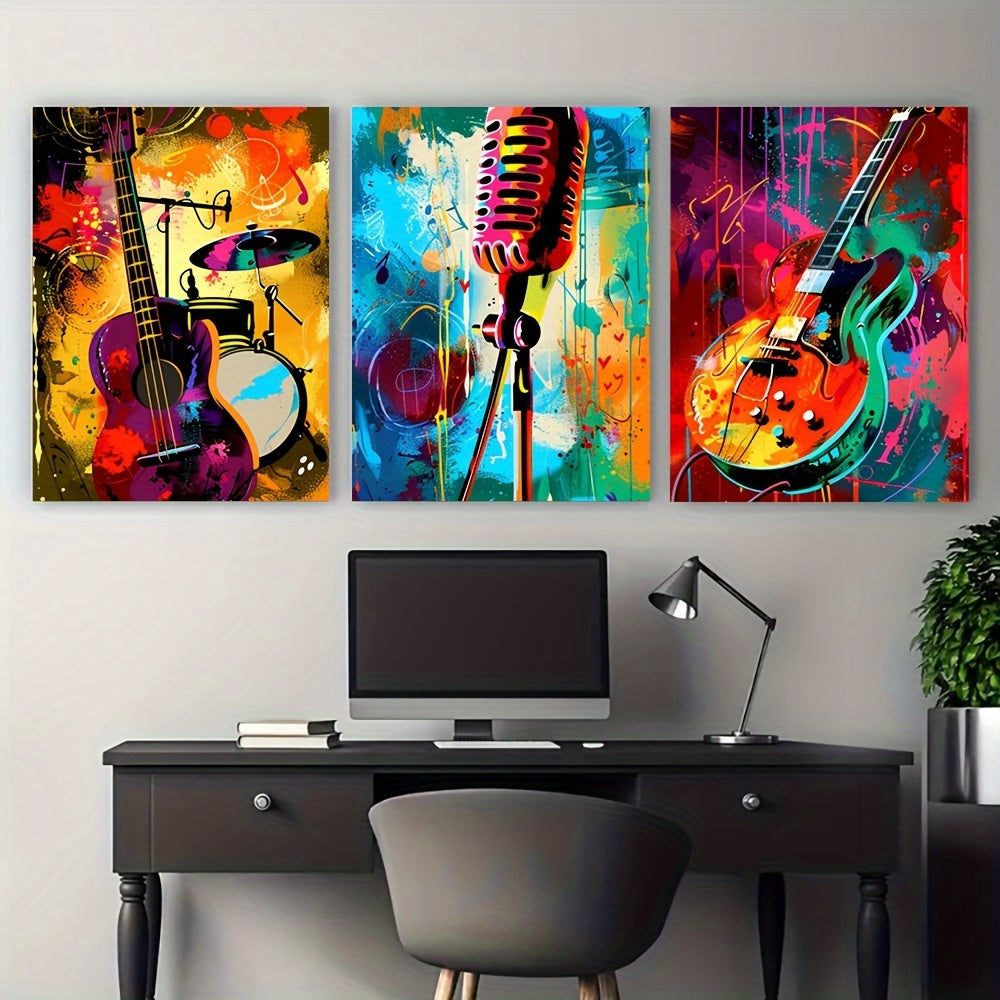 3pcs Wooden Framed Canvas painting Abstract Music Canvas