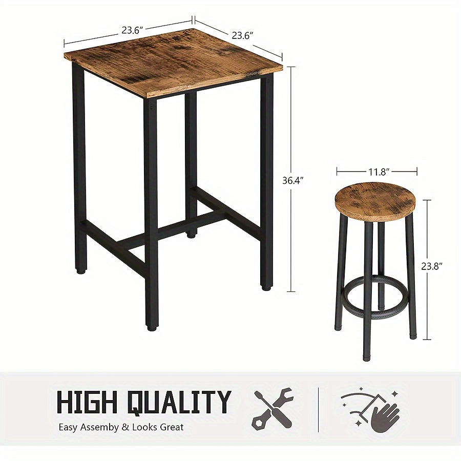 Industrial Style Wooden Top Metal Frame 3-Pieces Dining Set