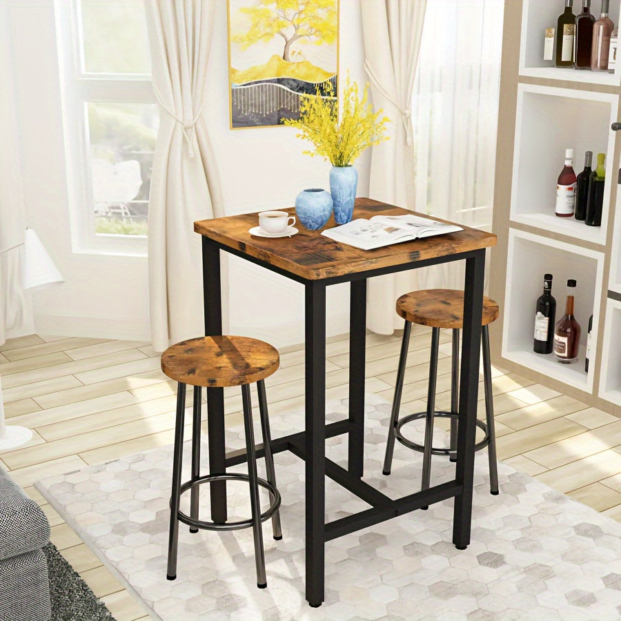 Industrial Style Wooden Top Metal Frame 3-Pieces Dining Set