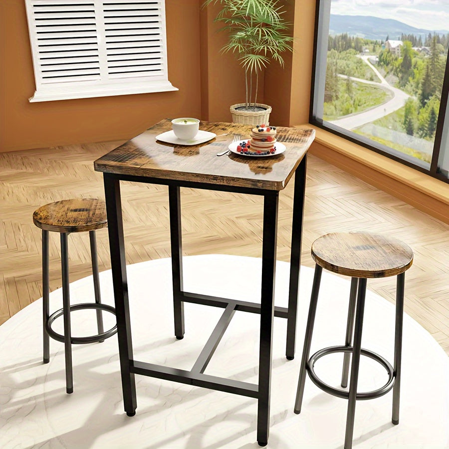 Industrial Style Wooden Top Metal Frame 3-Pieces Dining Set