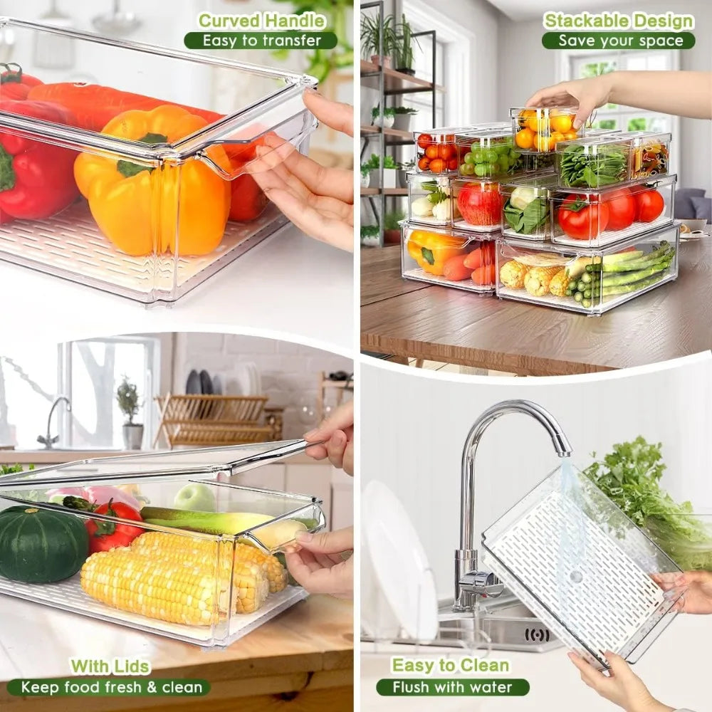 Stackable Refrigerator Organizer Bins with Lids