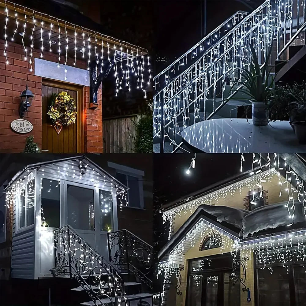 Christmas Decorations Lights Solar Icicle Curtain Lights 8 Modes