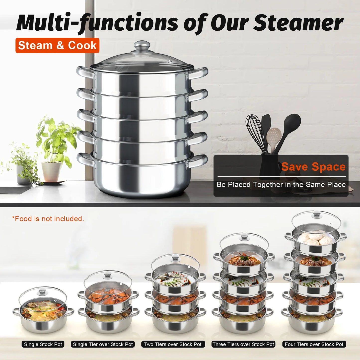 5 Tier Steame Cooker Steamer Pan 26/28/30/32cm