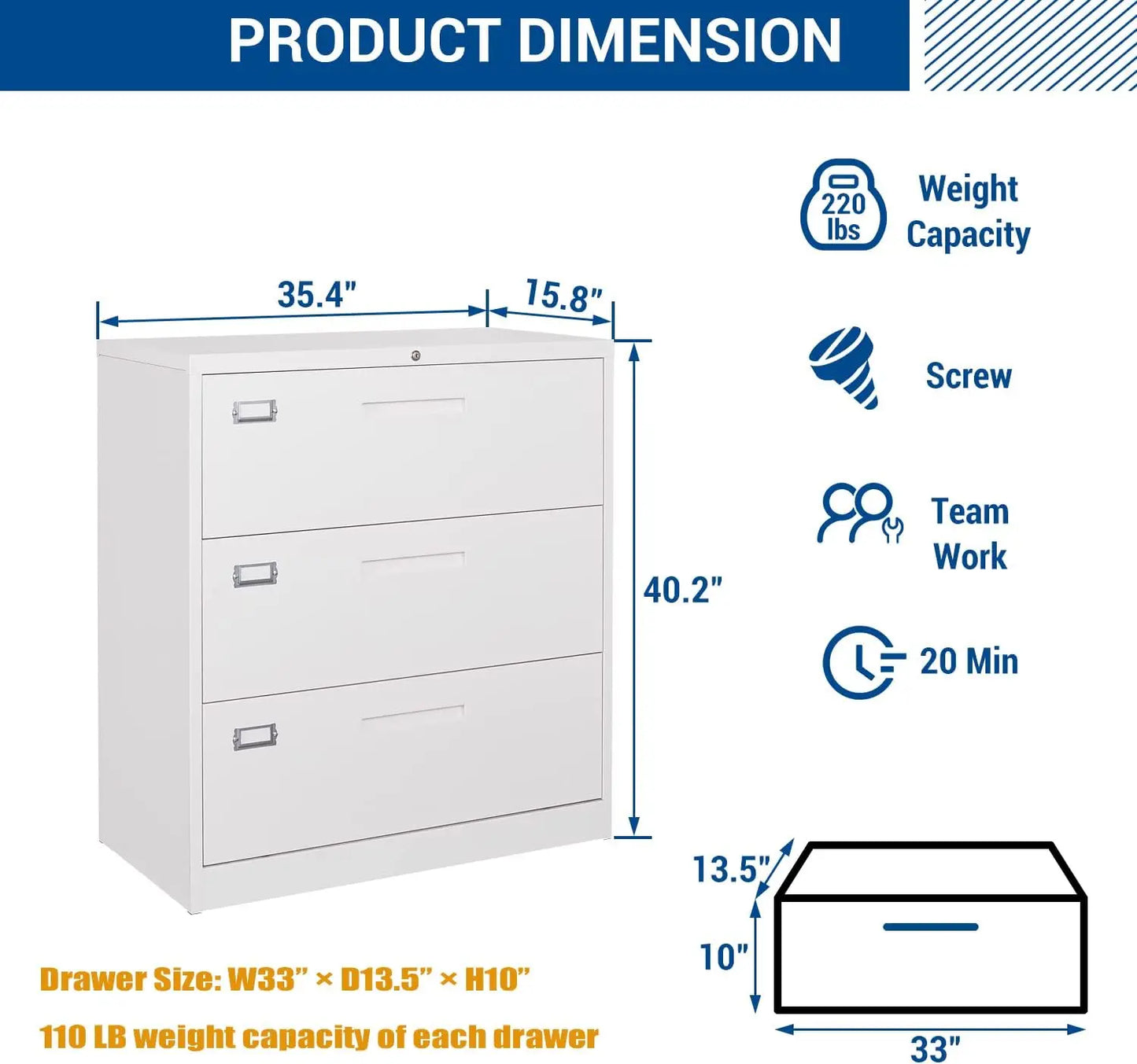 Home Office Lockable Storage Cabinet for Hanging Files