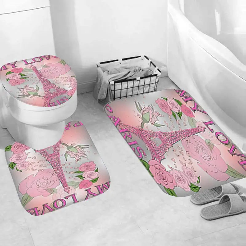 4pcs Shower Curtains Sets With Rugs