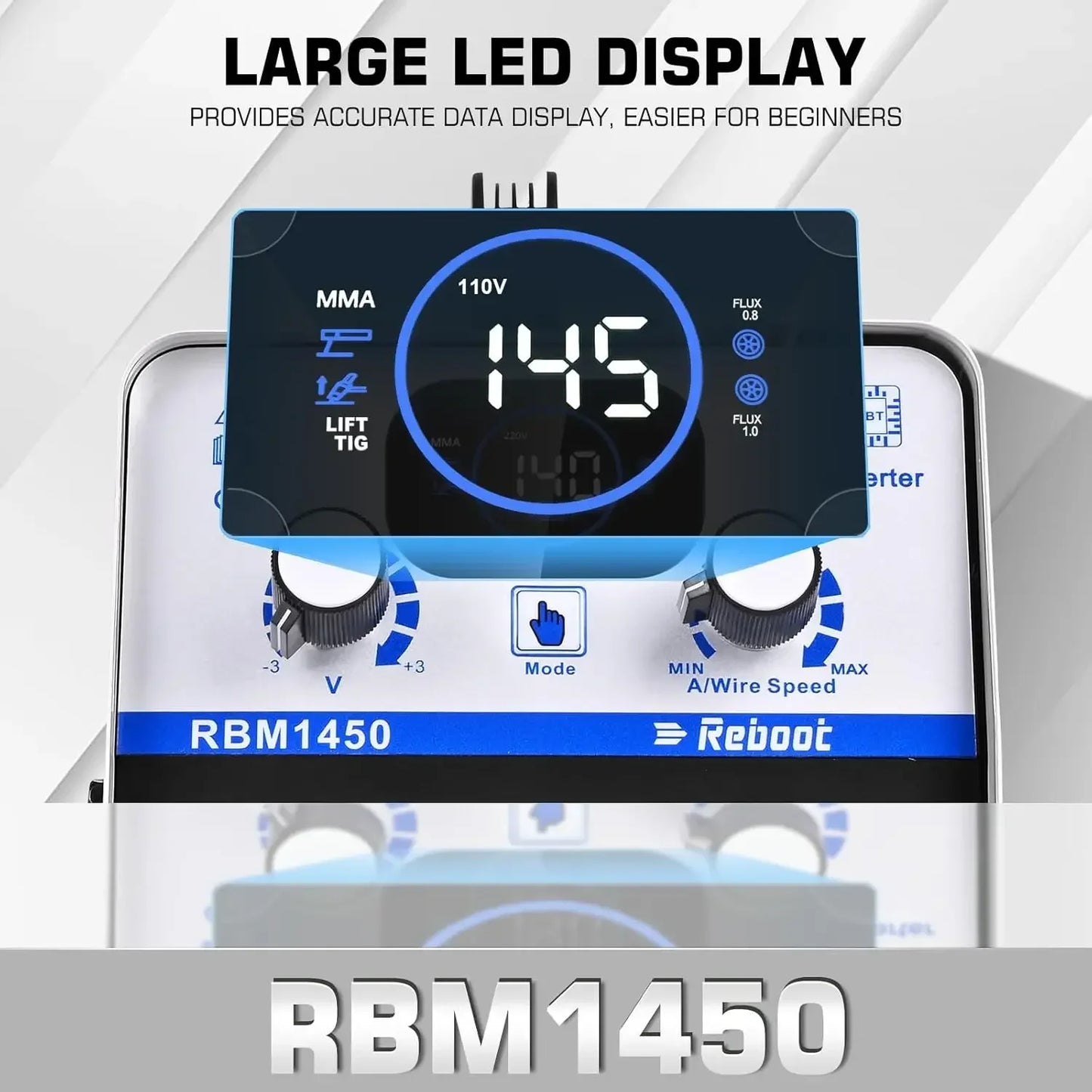 145Amp MIG Welder, 3-in-1 Large LED Digital Display