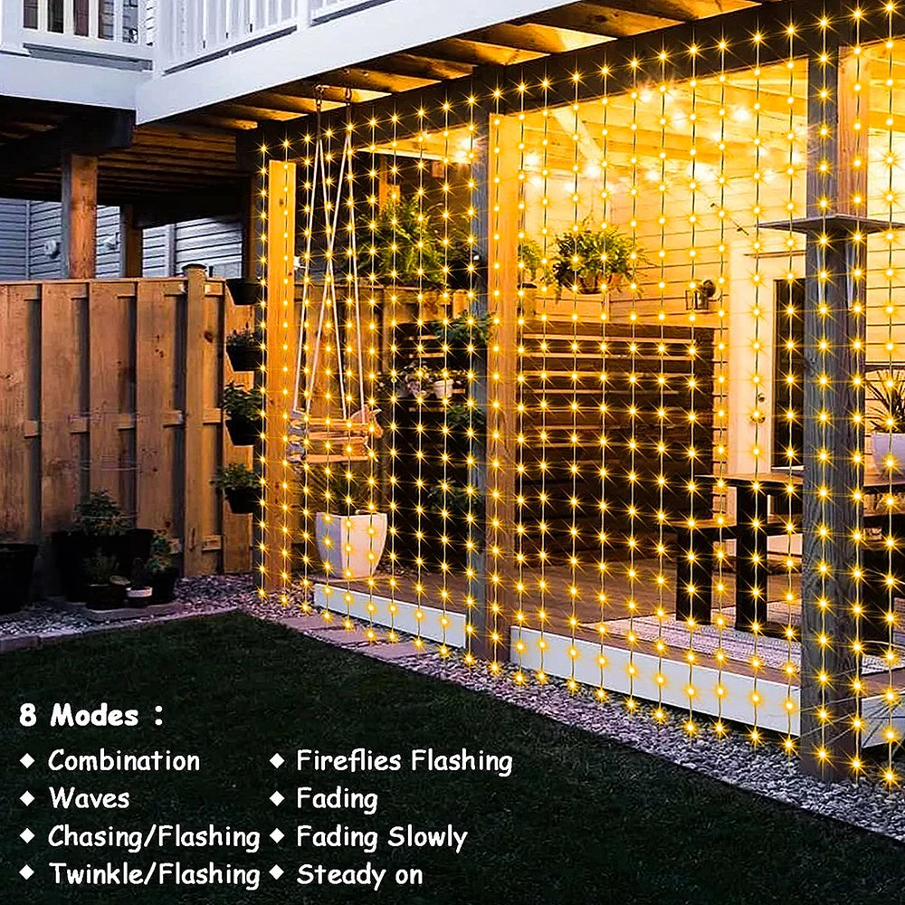 Solar Curtain String Lights 8 Lighting Modes 300Leds