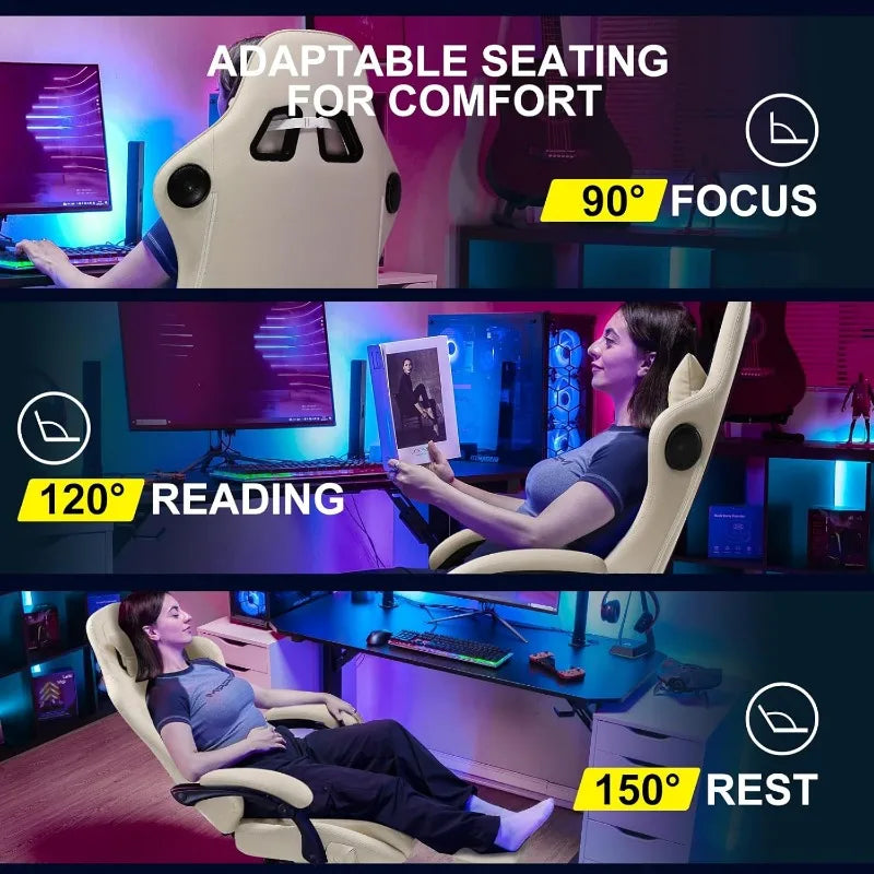 Computer Chair with Footrest and Bluetooth Speakers