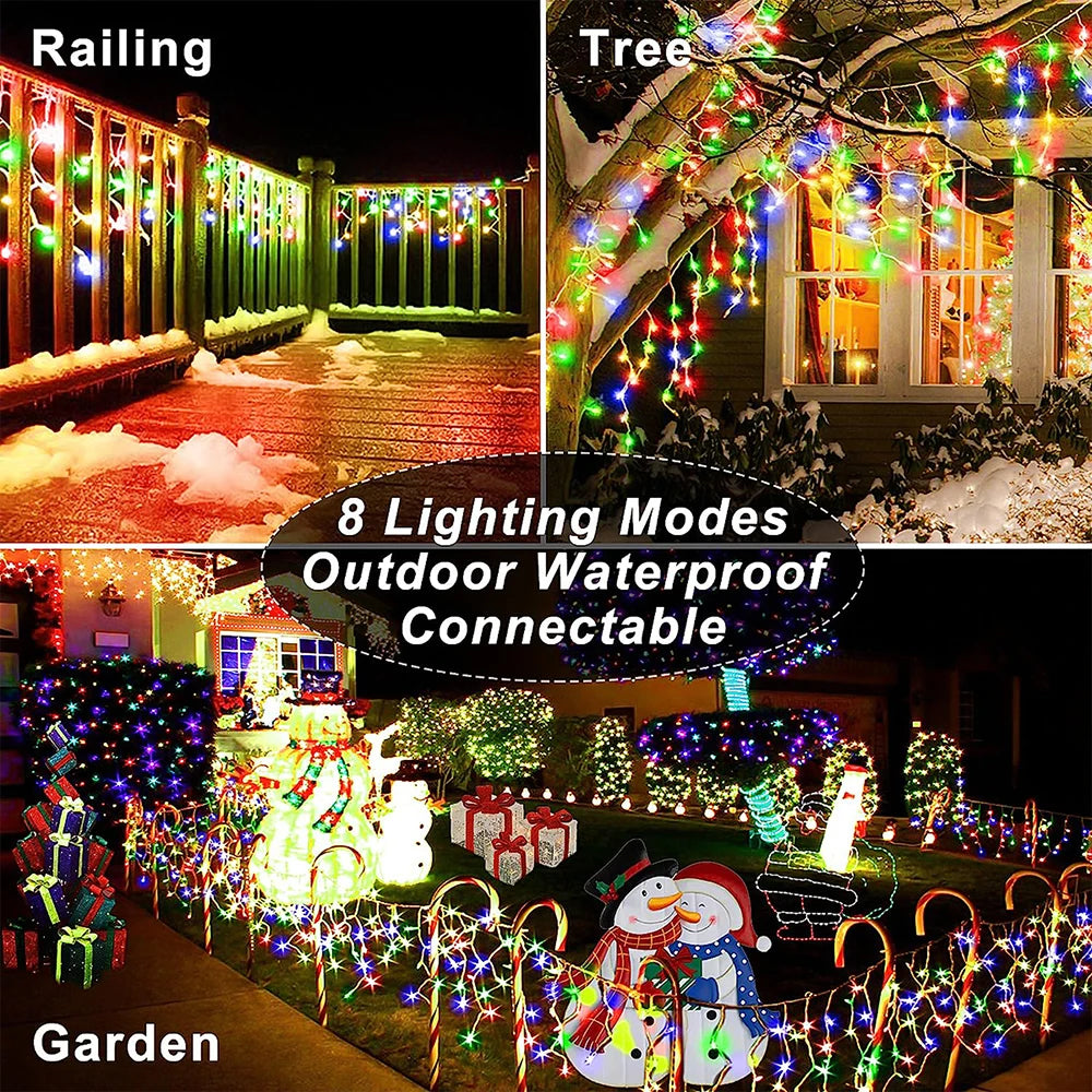 Christmas Decorations Lights Solar Icicle Curtain Lights 8 Modes