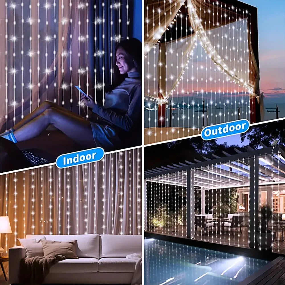 Solar Curtain String Lights 8 Lighting Modes 300Leds