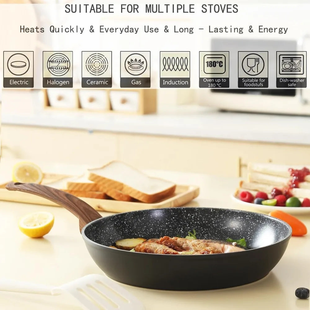 Ceramic Cookware Set w/Frying Pans, Saucepans