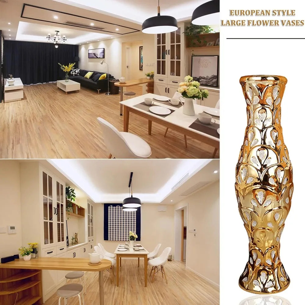 24-inch high gold ceramic floor vase