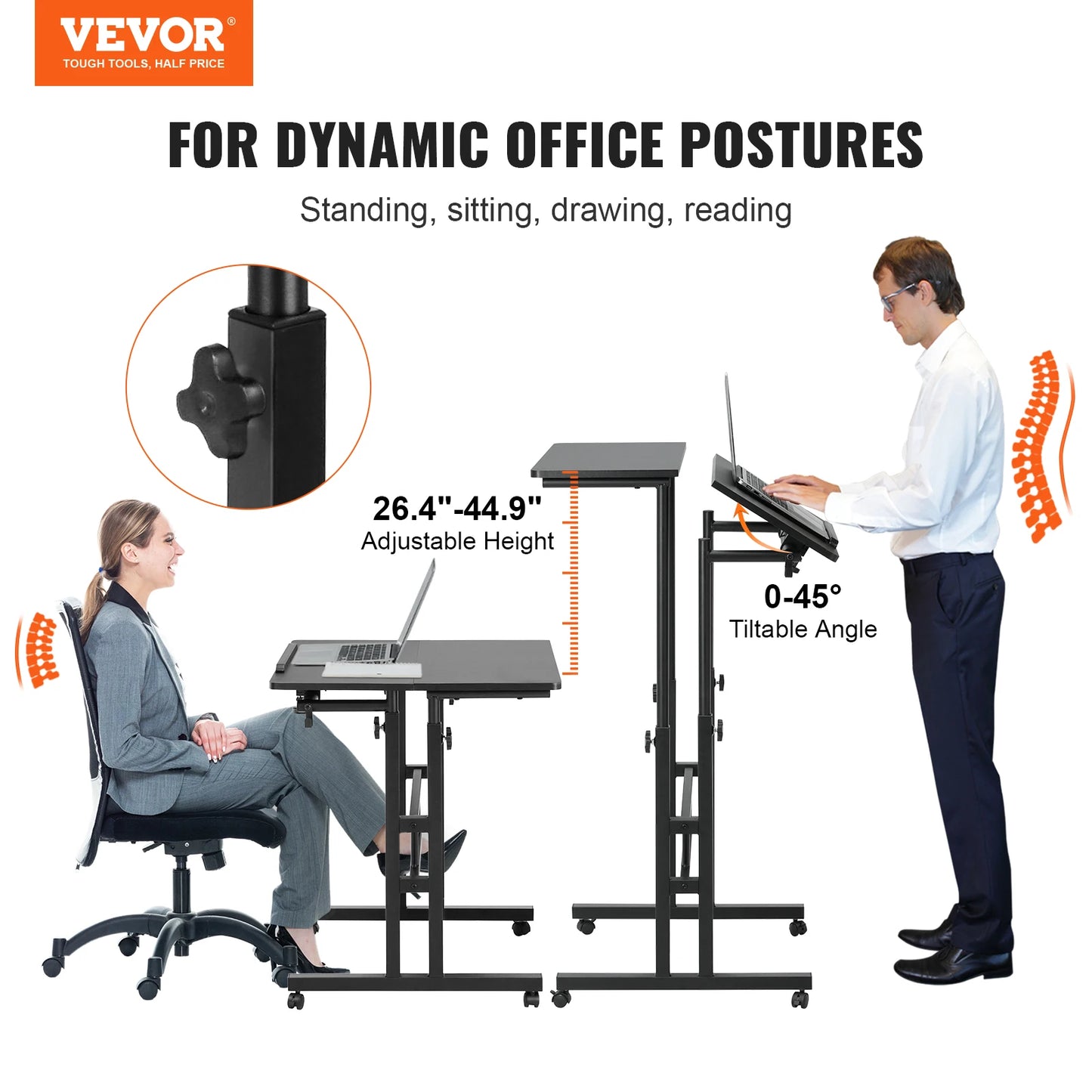 Adjustable Sit-Stand Desk with 360° Swivel Wheels