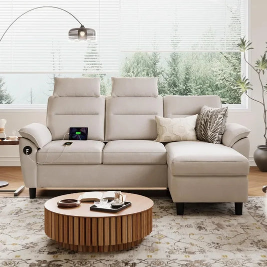 L-Shaped Sectional Sofa Set with Extra Headrests