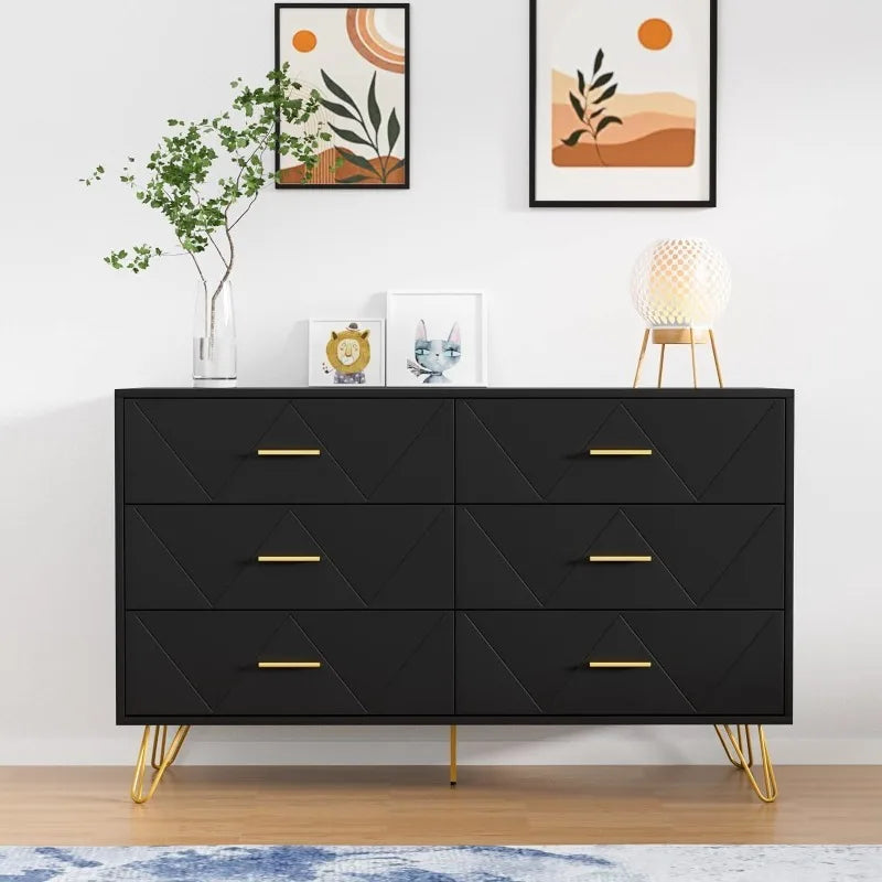 Modern Dresser with Wide Drawers and Metal Handles