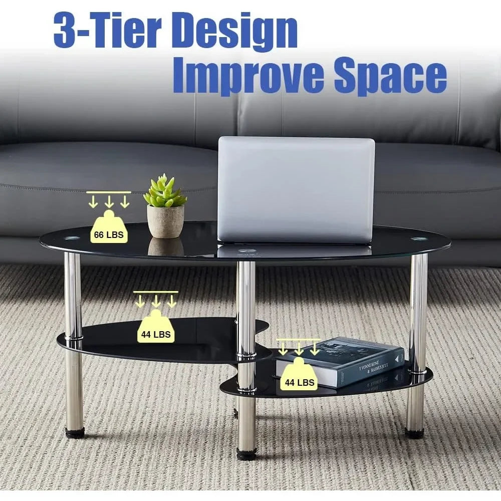 Oval-Shaped Glass Tea Table