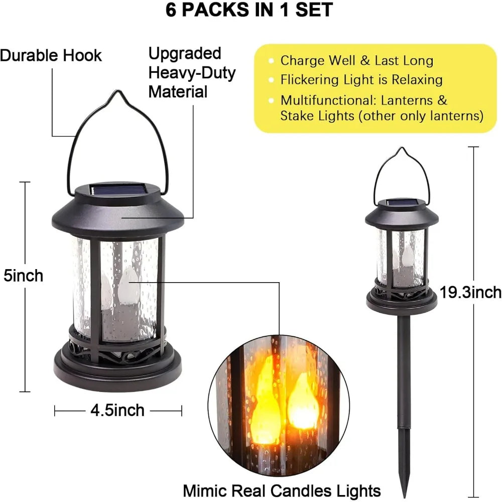 6-piece Outdoor Solar Flashing Decorative Lantern Post Light