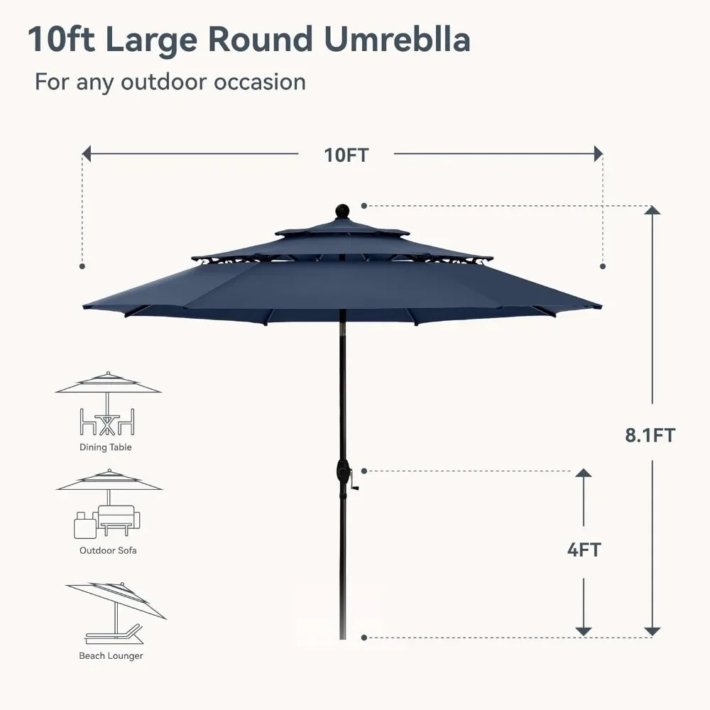 10ft Outdoor Patio Umbrellas, 3 Tier Vented Top