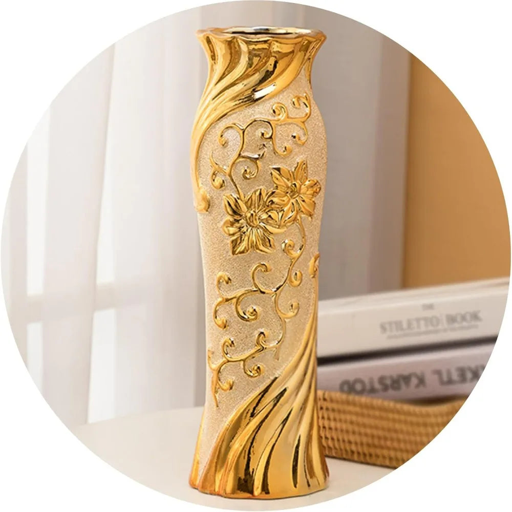 24-inch high gold ceramic floor vase