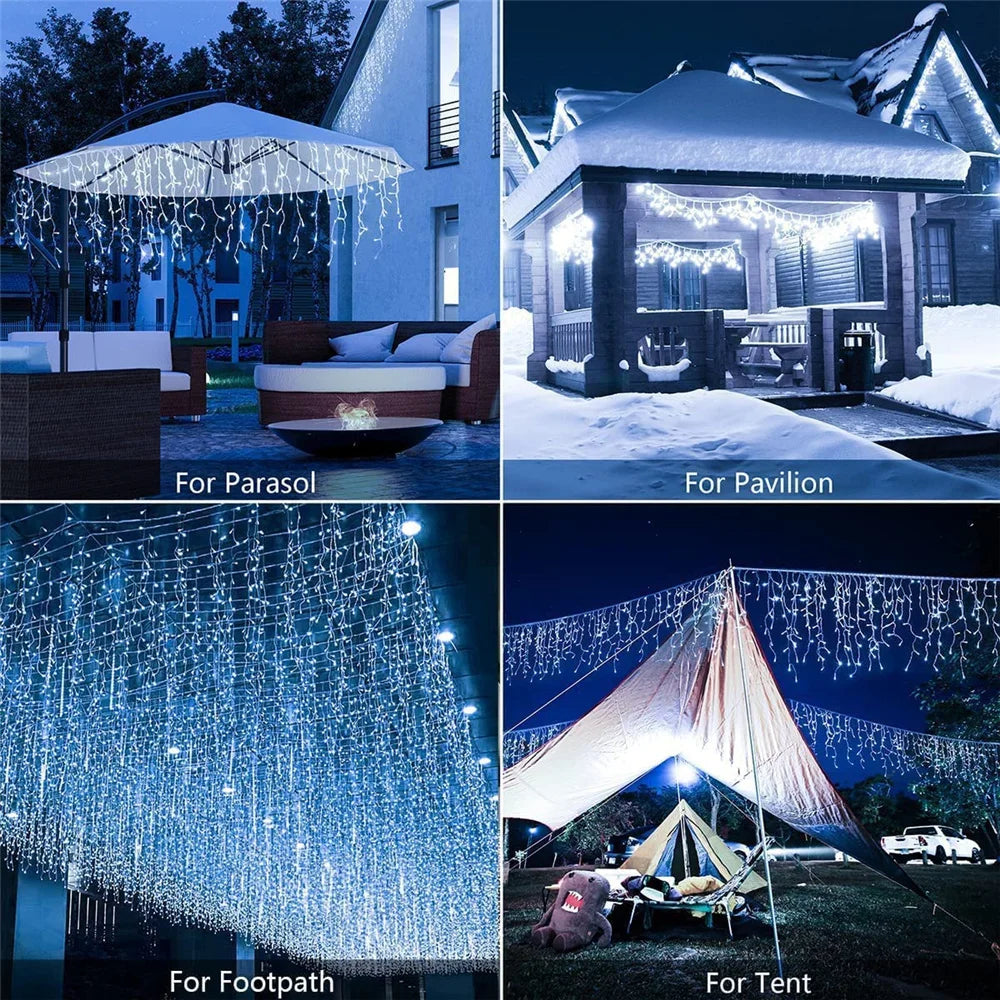 Christmas Decorations Lights Solar Icicle Curtain Lights 8 Modes