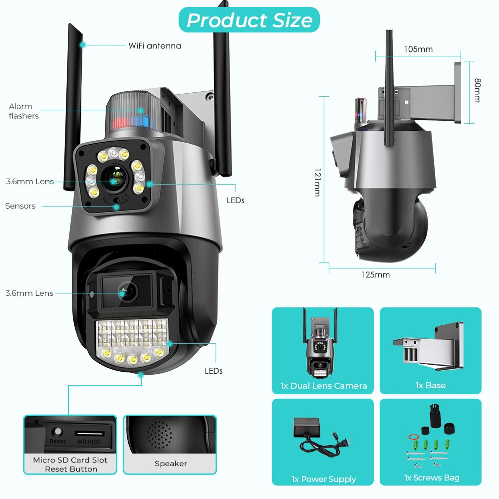 8MP 4K IP Camera WiFi PTZ Dual Lens