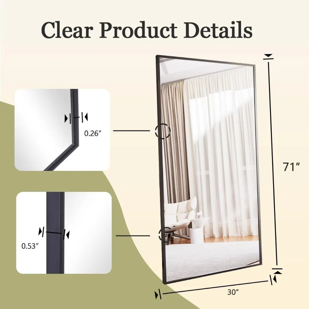 Full Body Mirror 71"x30" Rectangle, Hanging or Leaning