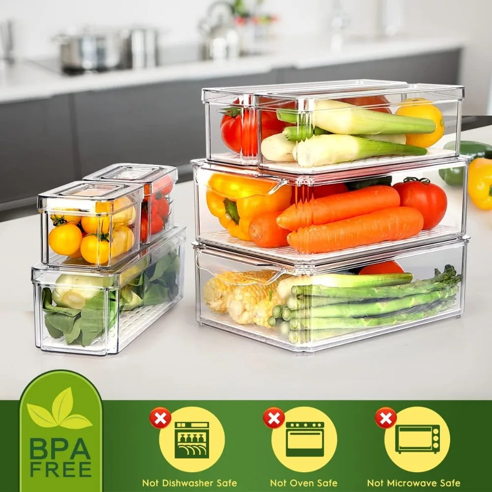 Stackable Refrigerator Organizer Bins with Lids