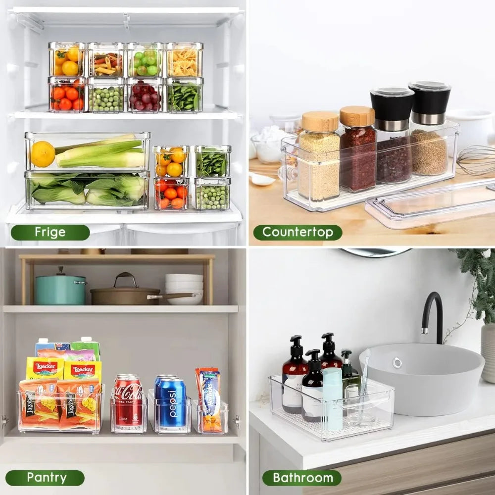 Stackable Refrigerator Organizer Bins with Lids