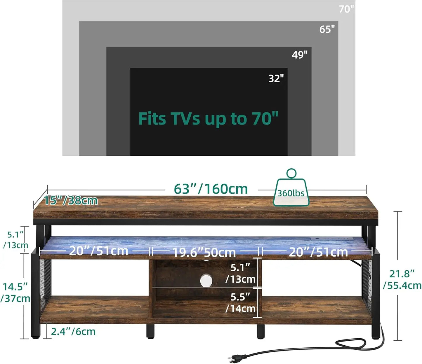 LED Television Stands w/Power Outlets for 70/65 inch