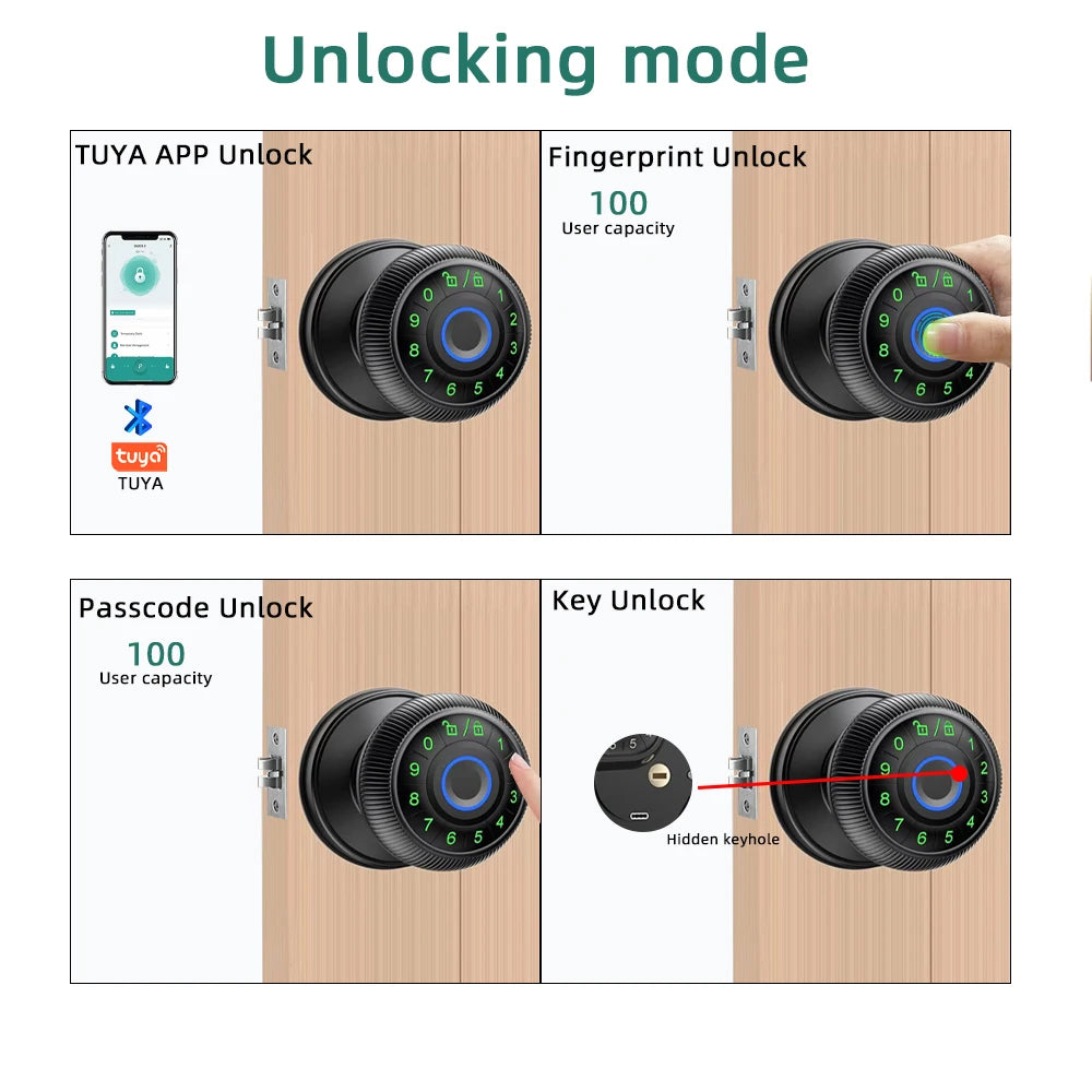 Fingerprint Door Lock Round Knob