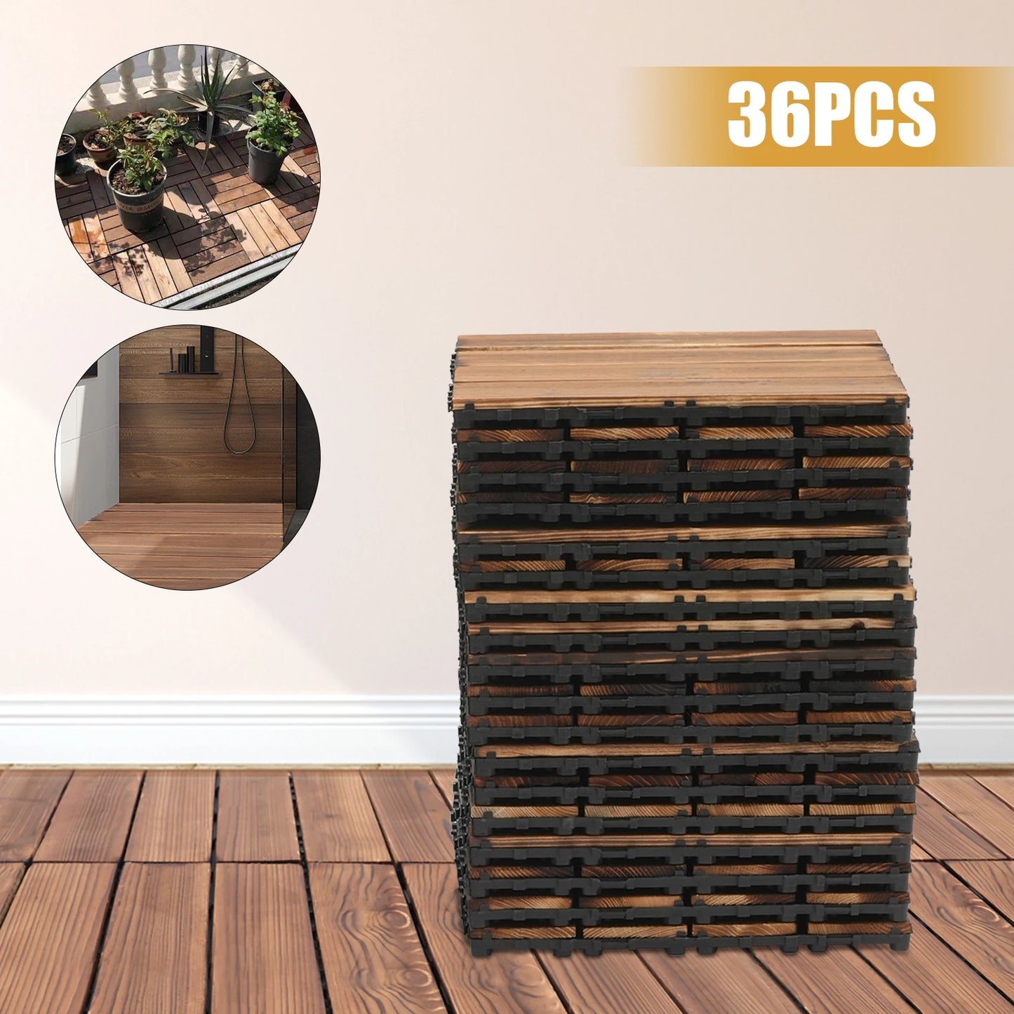 36 Pack Hardwood Interlocking Patio Deck Tiles