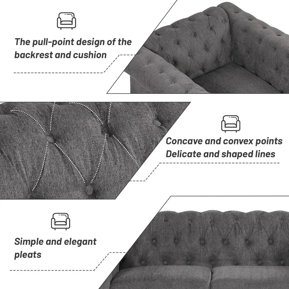 Living Room, Modern 3-Piece Dutch Velvet Upholstered Sofa Set