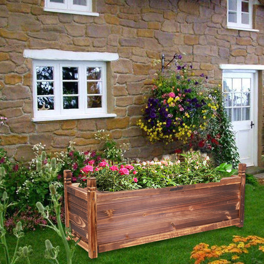 Sturdy Wooden Rectangular Planter Box Raised Garden