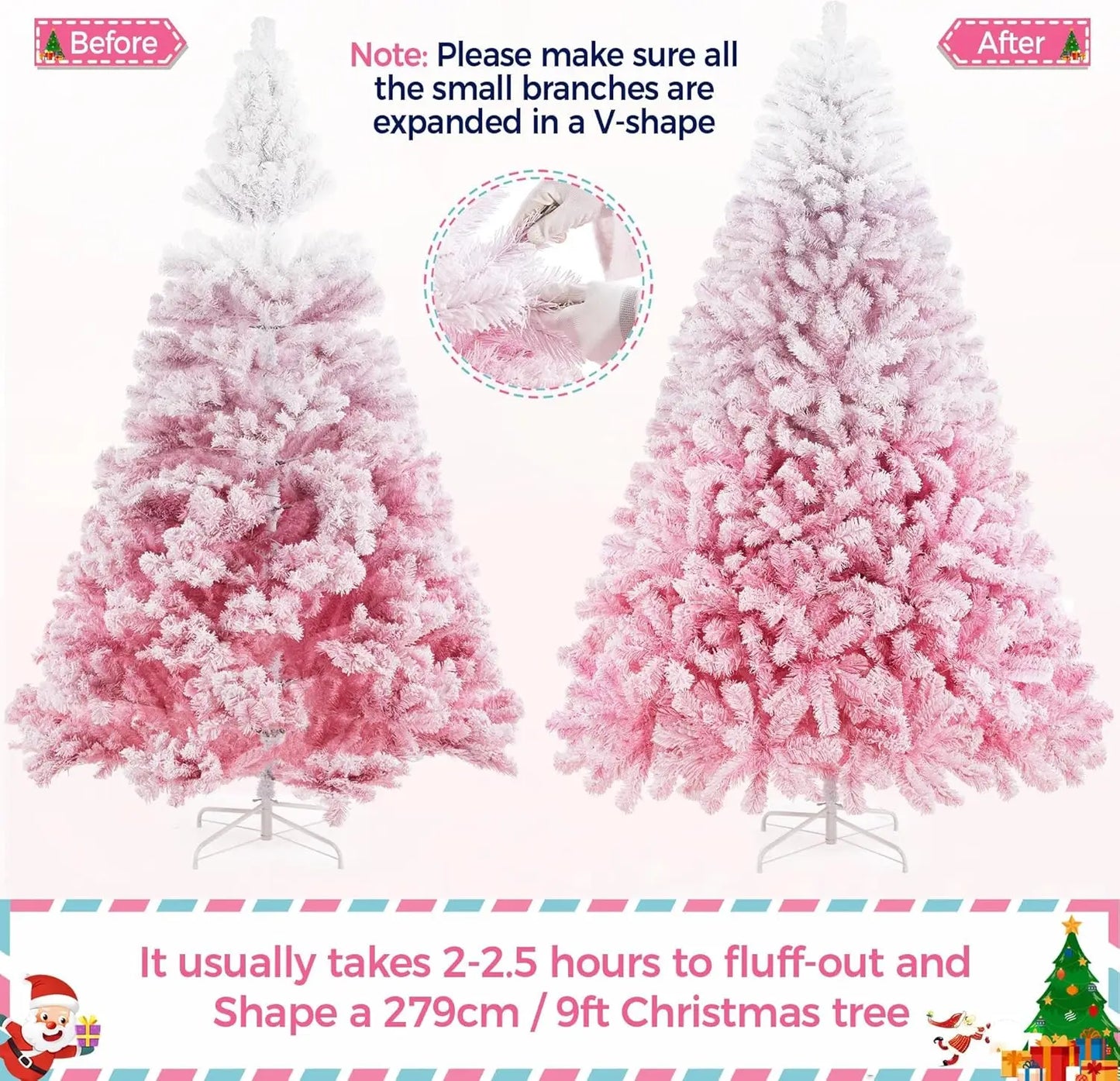 9ft Pre-lit Artificial Christmas Tree Snow Flocked