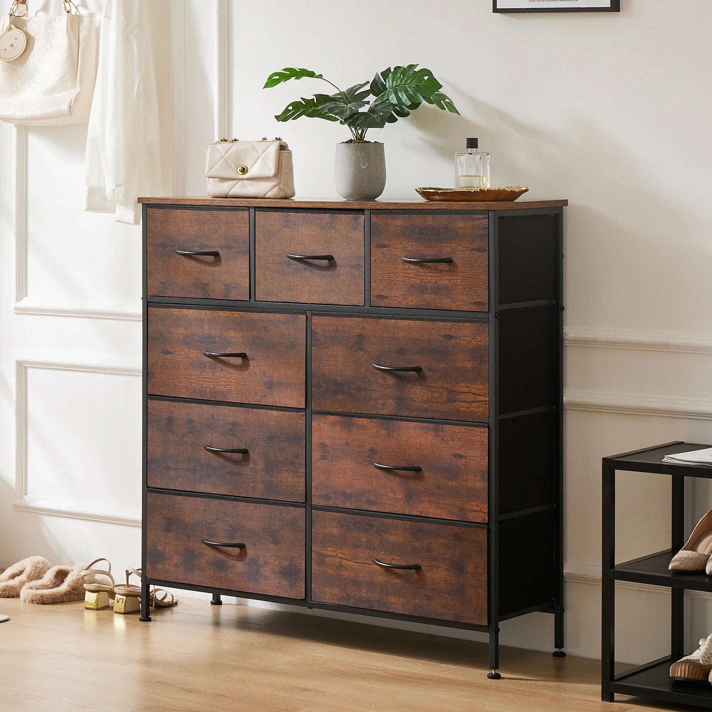 Dresser For Bedroom With 9 Fabric Storage Drawers