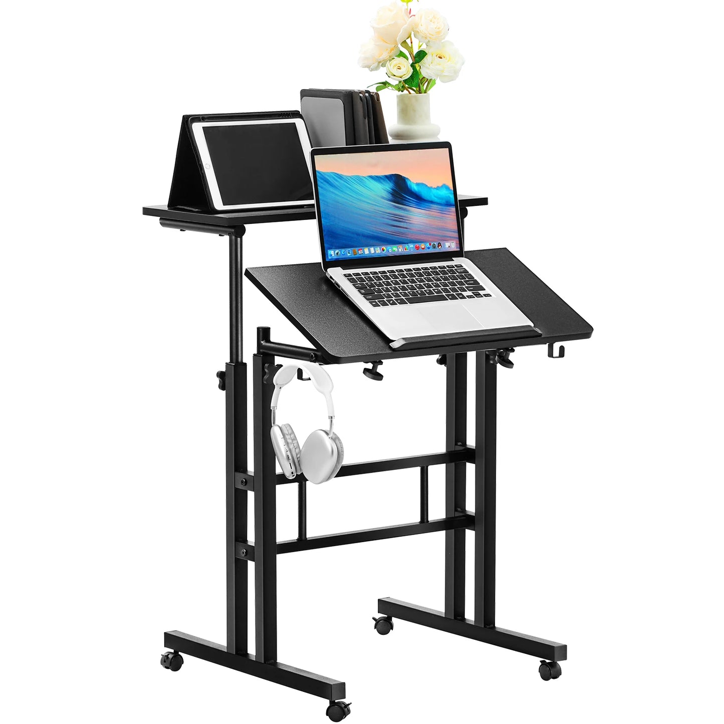 Adjustable Sit-Stand Desk with 360° Swivel Wheels