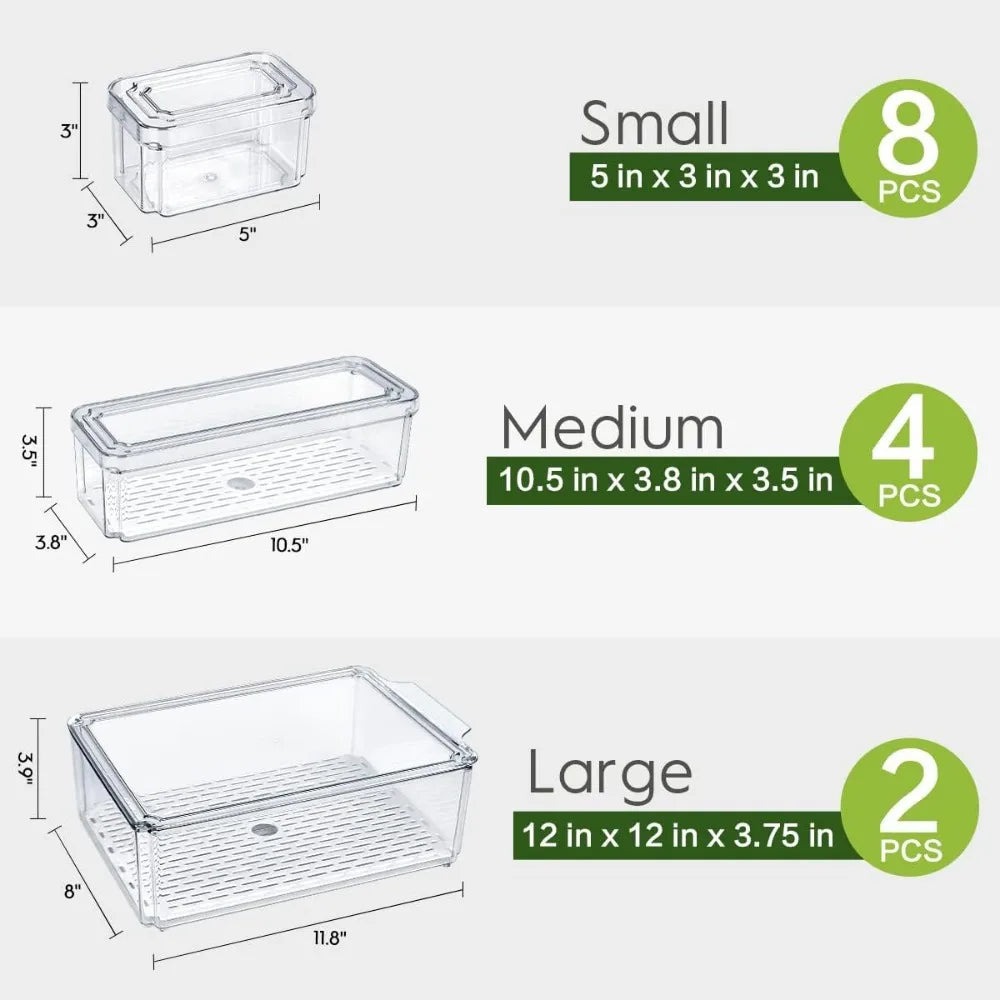 Stackable Refrigerator Organizer Bins with Lids