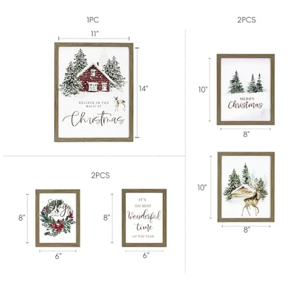 Christmas Winter Forest Wall Art Framed Set 5 Pack