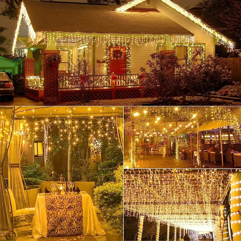 Christmas Decorations Lights Solar Icicle Curtain Lights 8 Modes