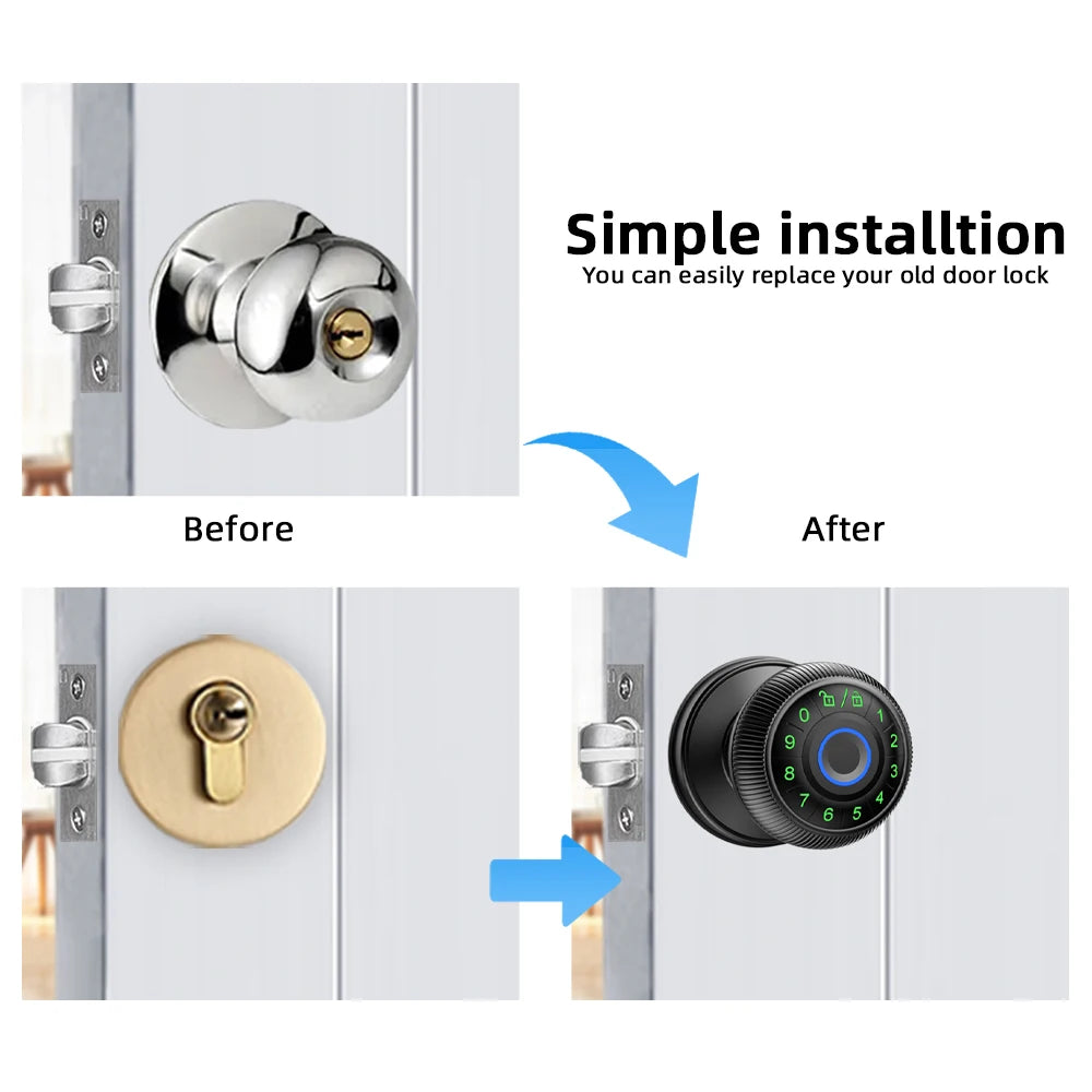 Fingerprint Door Lock Round Knob