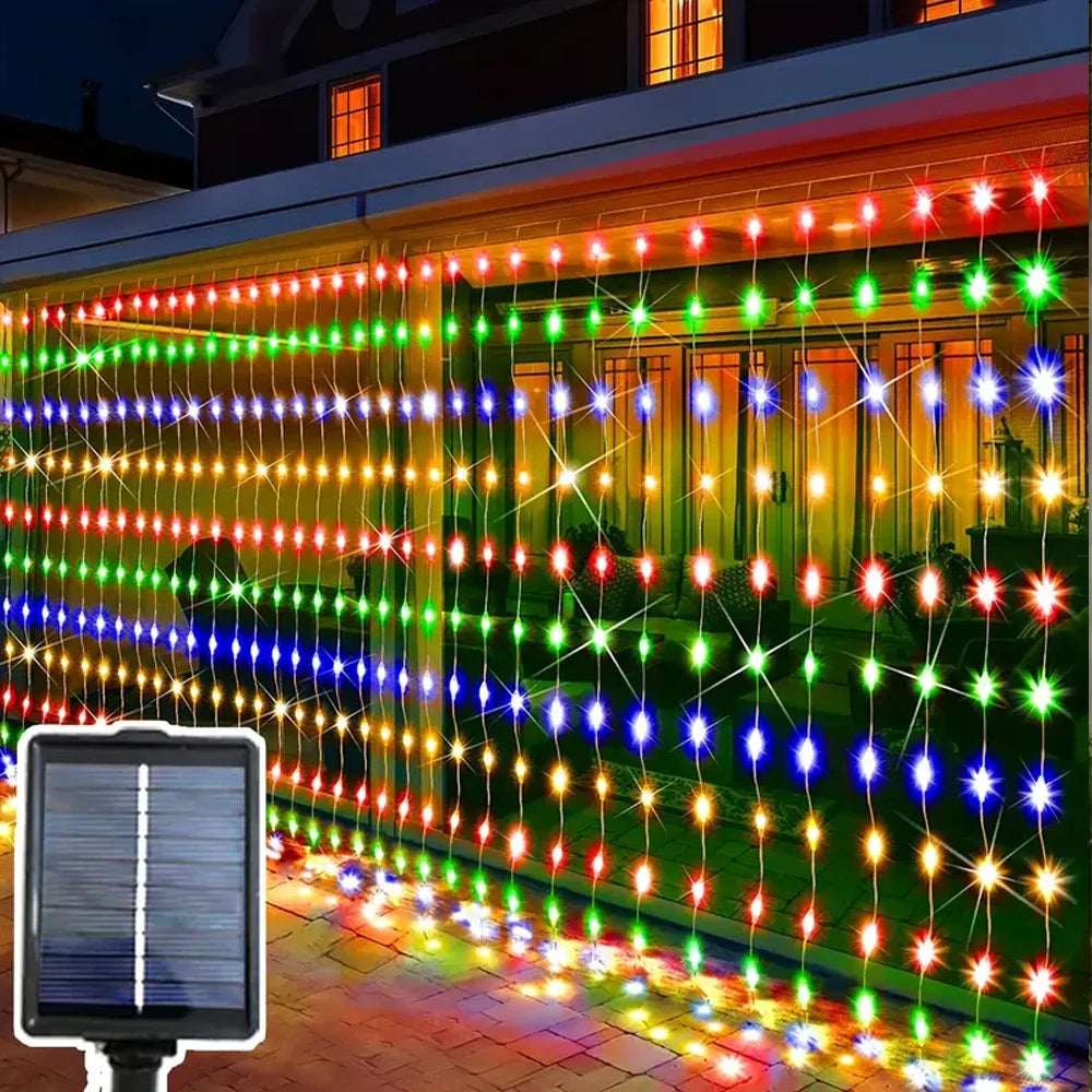 Solar Curtain String Lights 8 Lighting Modes 300Leds