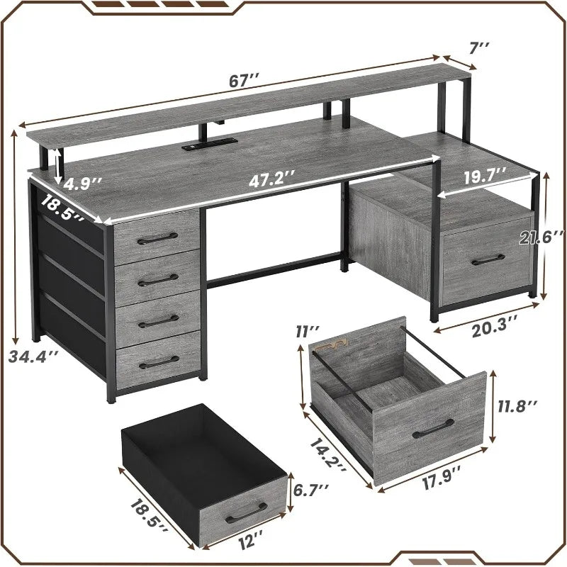 66'' Home Office Desk with File Drawer