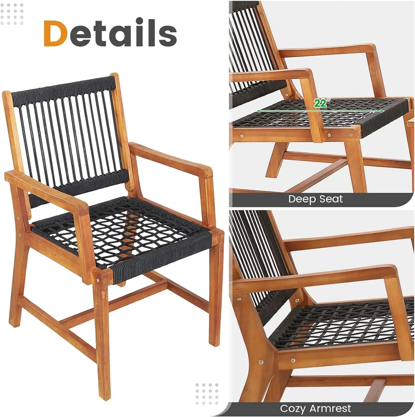 3 PCS Wood Outdoor Furniture Set