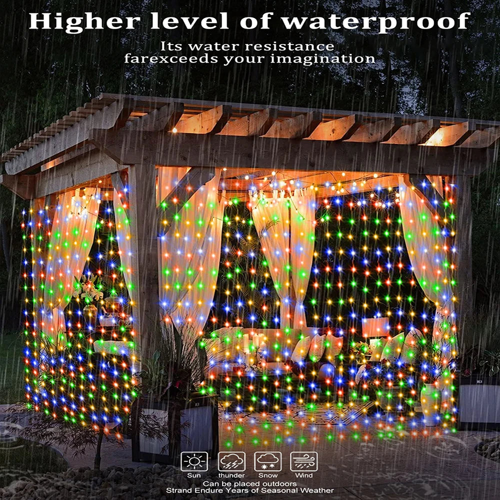 Solar Curtain String Lights 8 Lighting Modes 300Leds