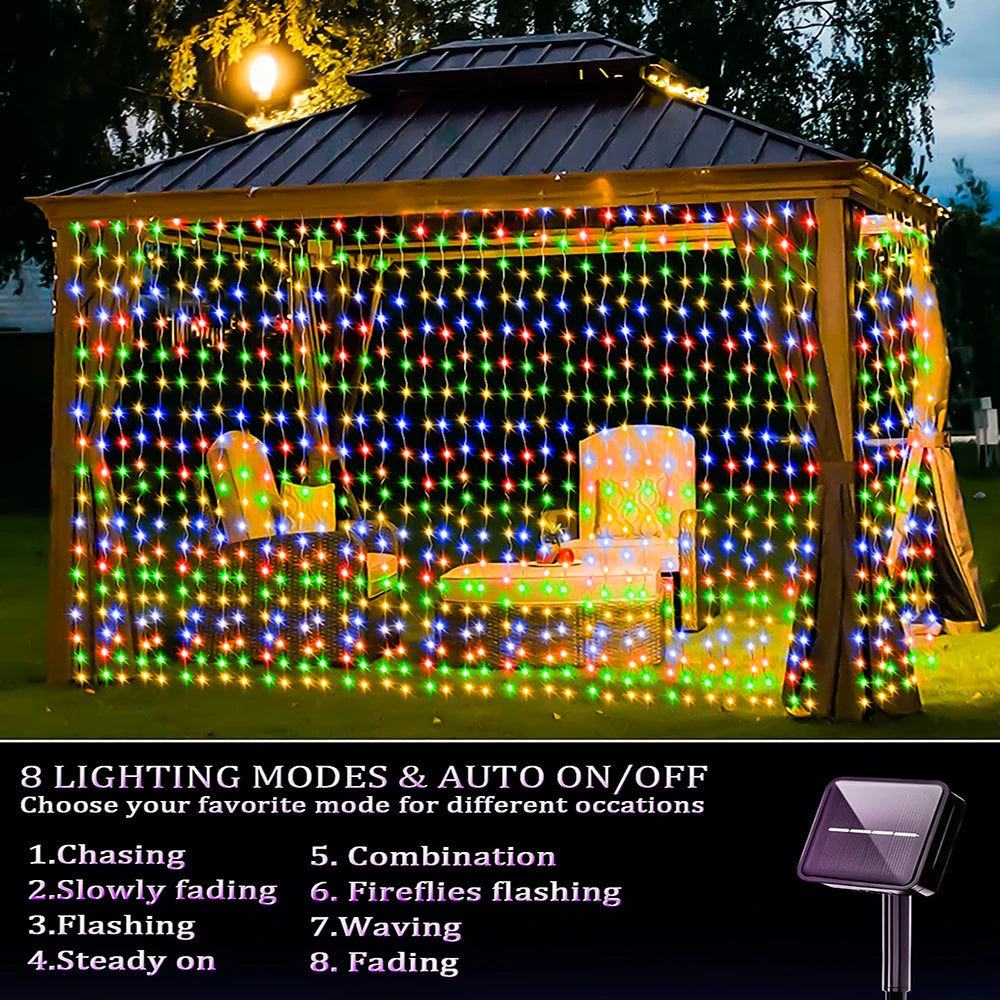 Solar Curtain String Lights 8 Lighting Modes 300Leds