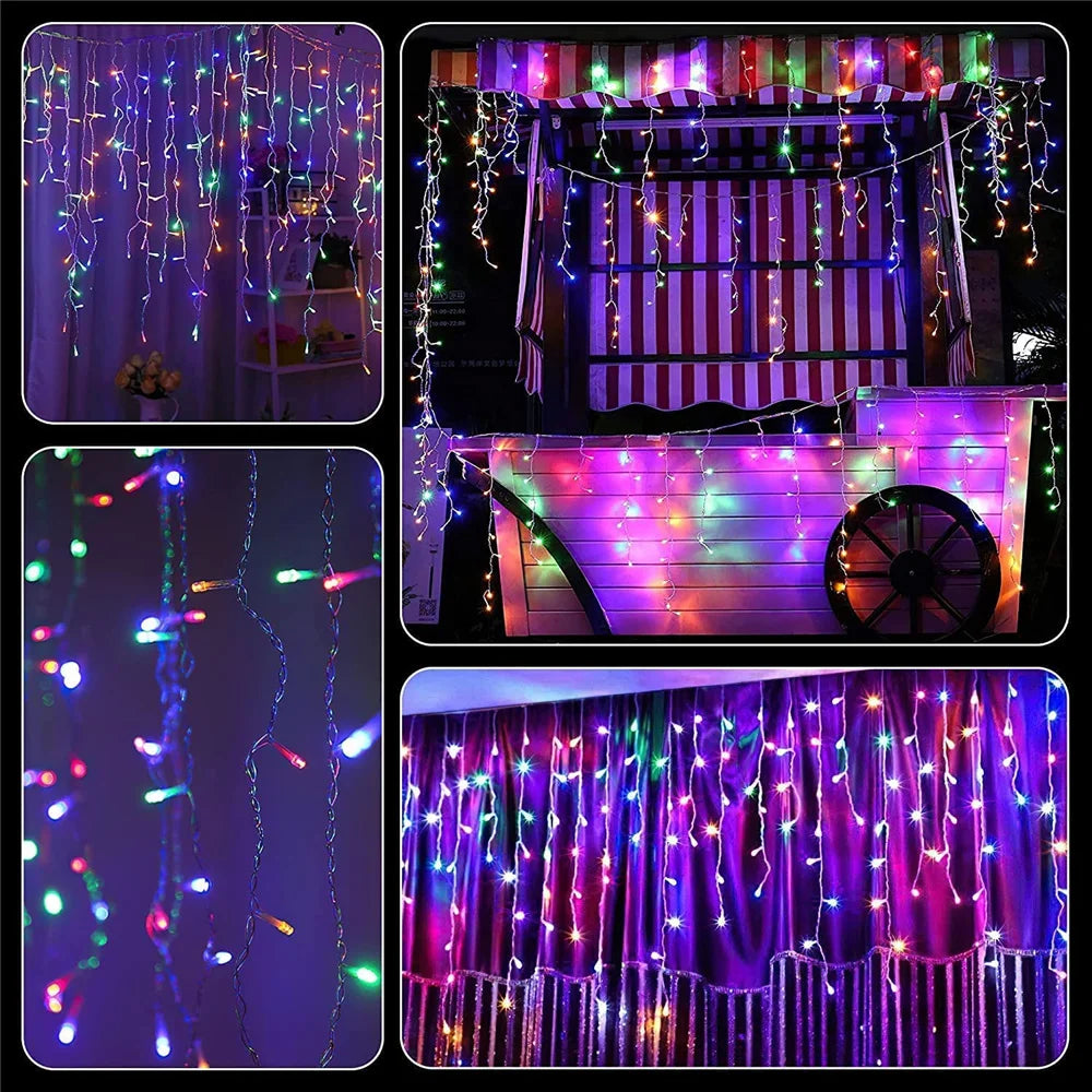 Christmas Decorations Lights Solar Icicle Curtain Lights 8 Modes