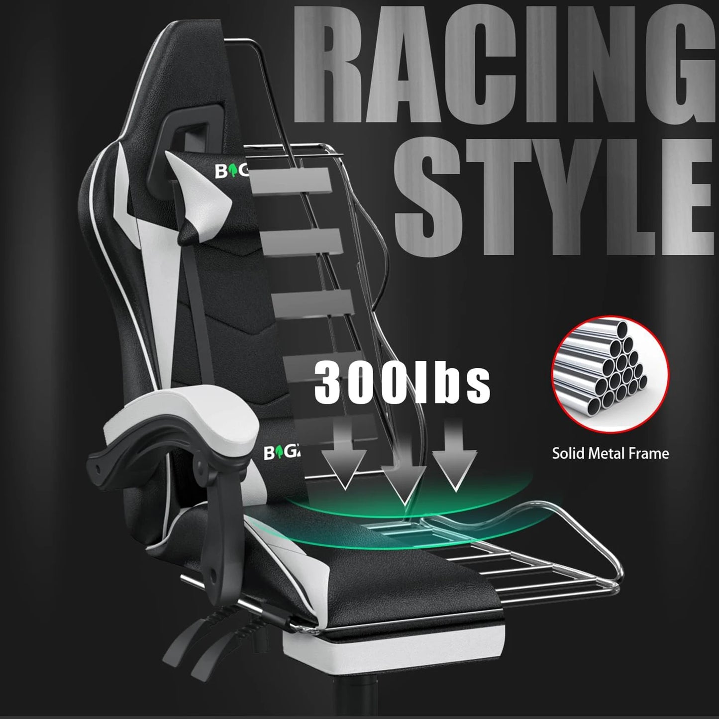 Ergonomic with Lumbar Cushion Headrest Gaming Chair